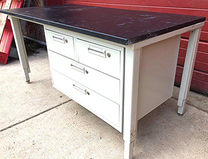 HAMILTON METAL BLACK PHENOLIC SLAB LAB TABLE 60 x 30 Plus KEY 4 DRAWERS FREESHIP