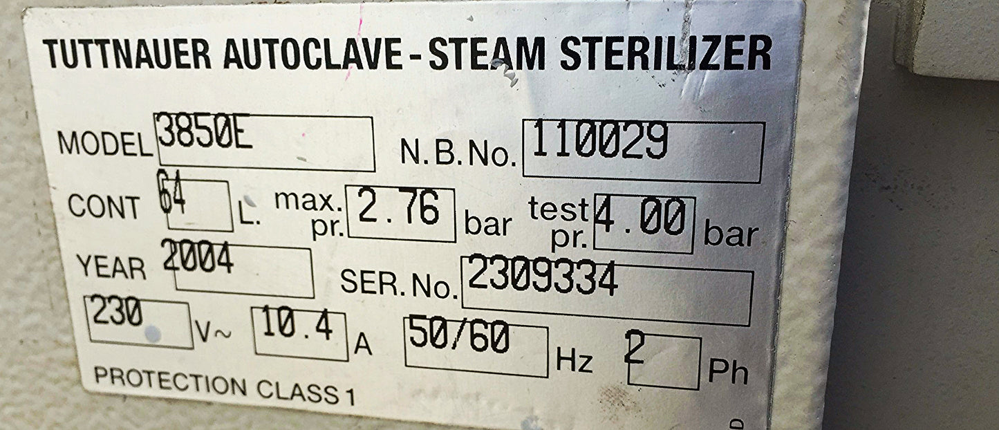 TUTTNAUER 3850E LARGEAUTOMATIC AUTOCLAVE BENCHTOP STERILIZER 65Liter WATCH VIDEO