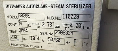 TUTTNAUER 3850E LARGEAUTOMATIC AUTOCLAVE BENCHTOP STERILIZER 65Liter WATCH VIDEO