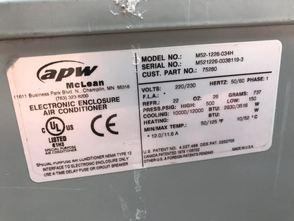 HOFFMAN APW ELECTRONIC ENCLOSURE 12KBTU AIR CONDITIONER M52-1226-034H FREE SHIP