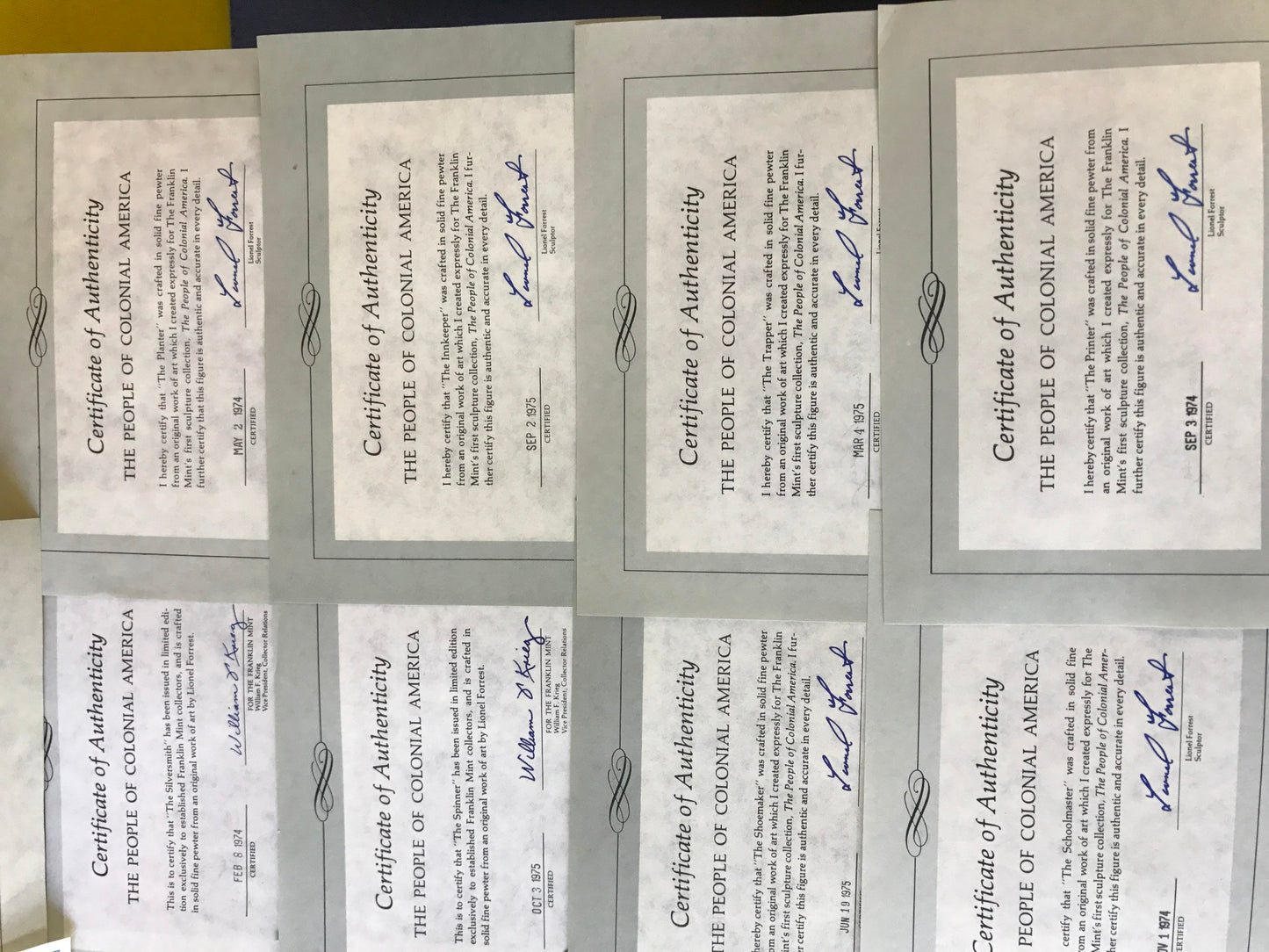 COLLECTION PEOPLE COLONIAL AMERICA FRANKLIN MINT LIONEL FORREST PEWTER FREESHIP