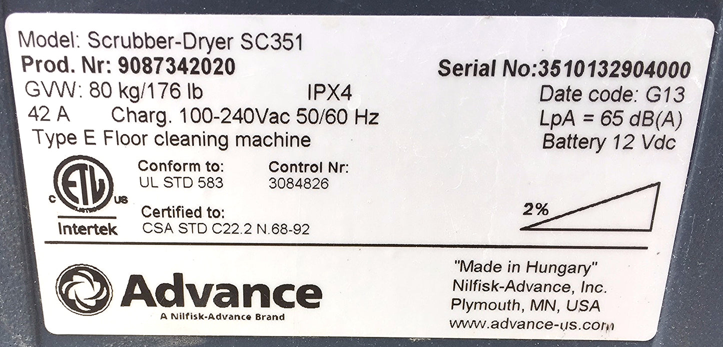 ADVANCE SC351 COMMERCIAL MICRO SCRUBBER DRYER 14" DISC FREE SHIPPING