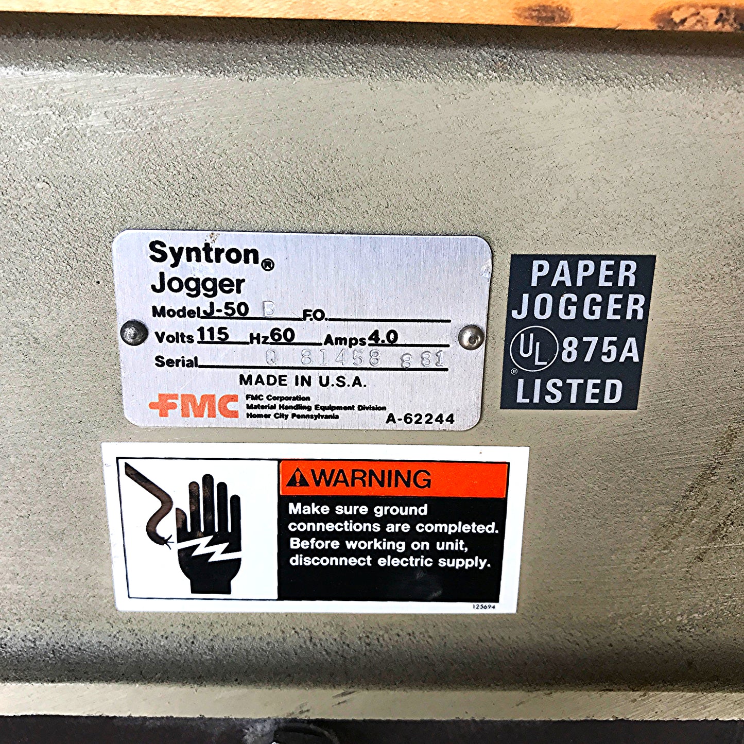 FMC SYNTRON J-50-B Benchtop FLAT PAPER JOGGER 22" Platform WATCH VIDEO FREESHIP