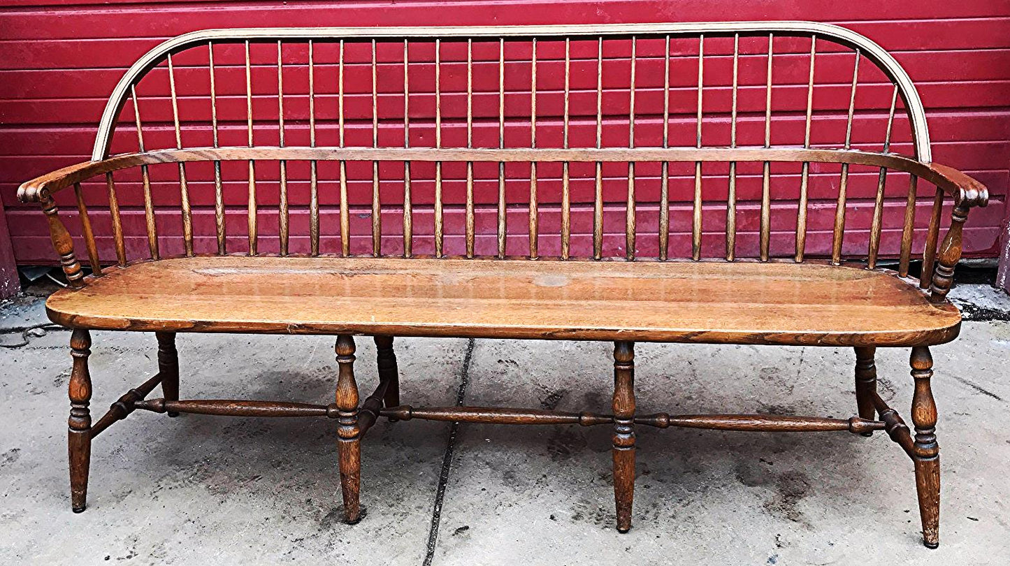 1928 1938 MARBLE & SHATTUCK Co. ANTIQUE OAK WINDSOR BENCH 6'ft x 38h FREE SHIP