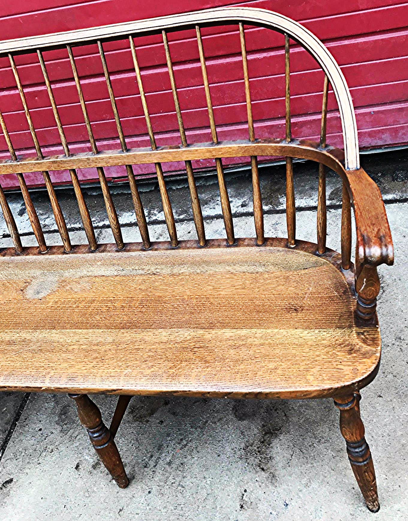 1928 1938 MARBLE & SHATTUCK Co. ANTIQUE OAK WINDSOR BENCH 6'ft x 38h FREE SHIP