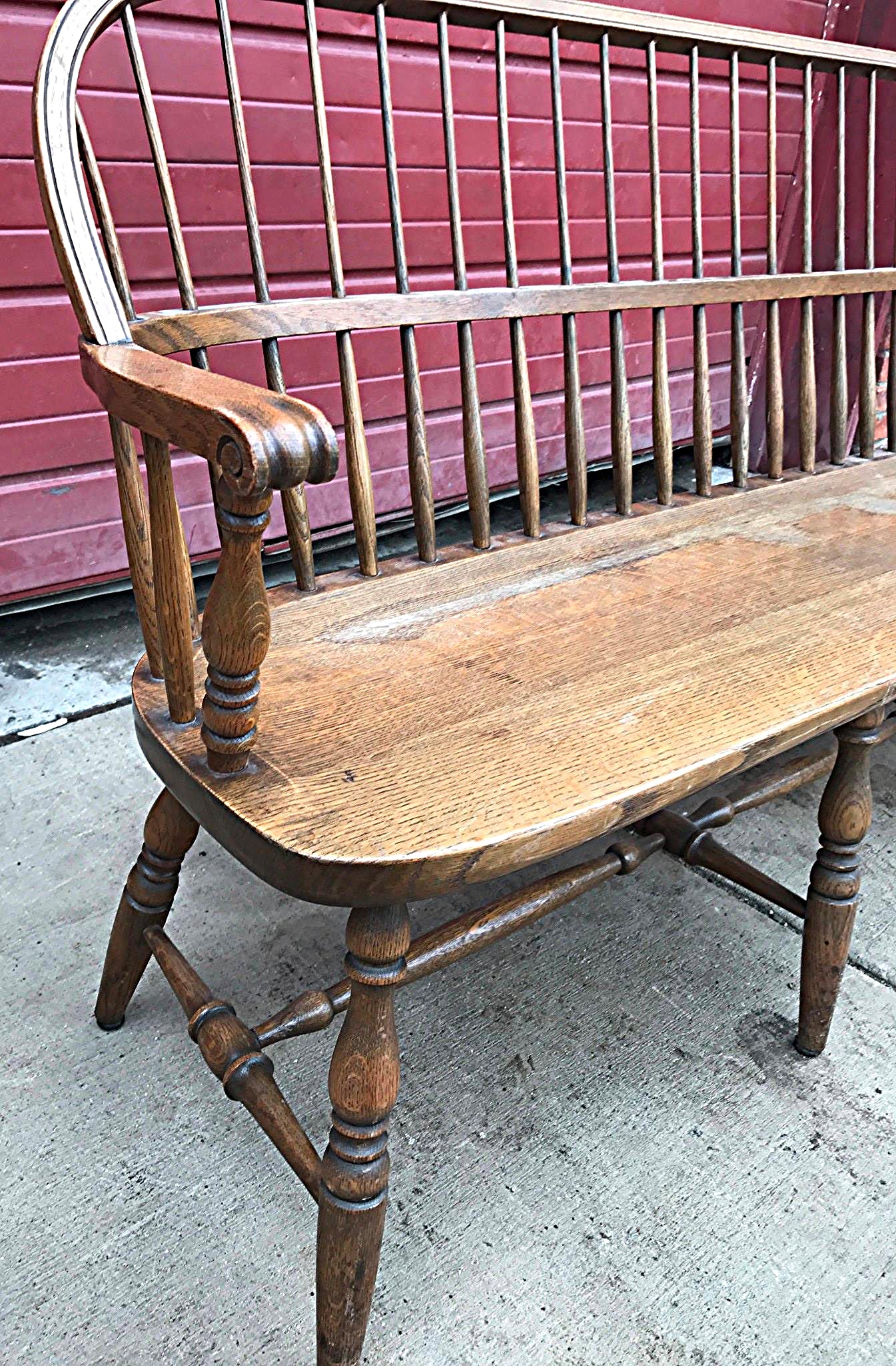 1928 1938 MARBLE & SHATTUCK Co. ANTIQUE OAK WINDSOR BENCH 6'ft x 38h FREE SHIP