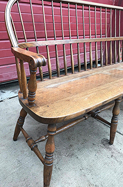 1928 1938 MARBLE & SHATTUCK Co. ANTIQUE OAK WINDSOR BENCH 6'ft x 38h FREE SHIP