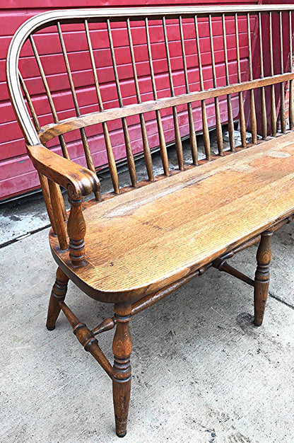 1928 1938 MARBLE & SHATTUCK Co. ANTIQUE OAK WINDSOR BENCH 6'ft x 38h FREE SHIP