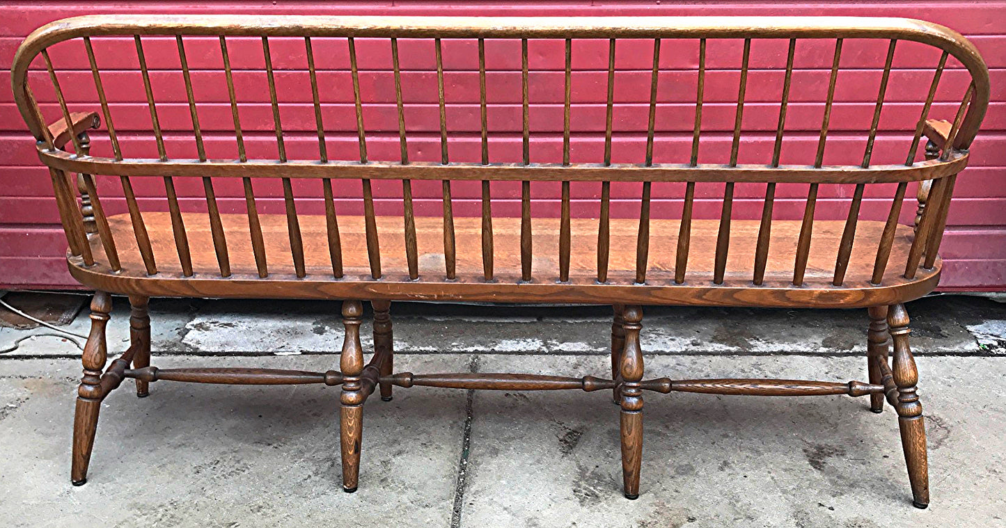 1928 1938 MARBLE & SHATTUCK Co. ANTIQUE OAK WINDSOR BENCH 6'ft x 38h FREE SHIP