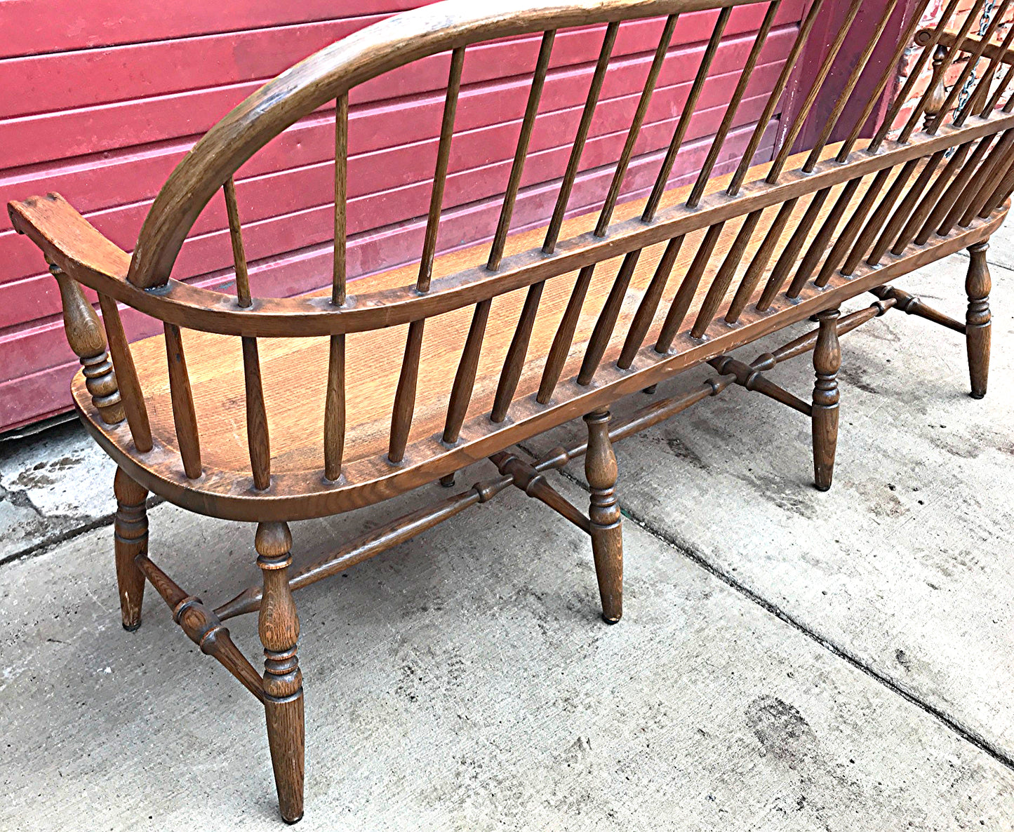 1928 1938 MARBLE & SHATTUCK Co. ANTIQUE OAK WINDSOR BENCH 6'ft x 38h FREE SHIP