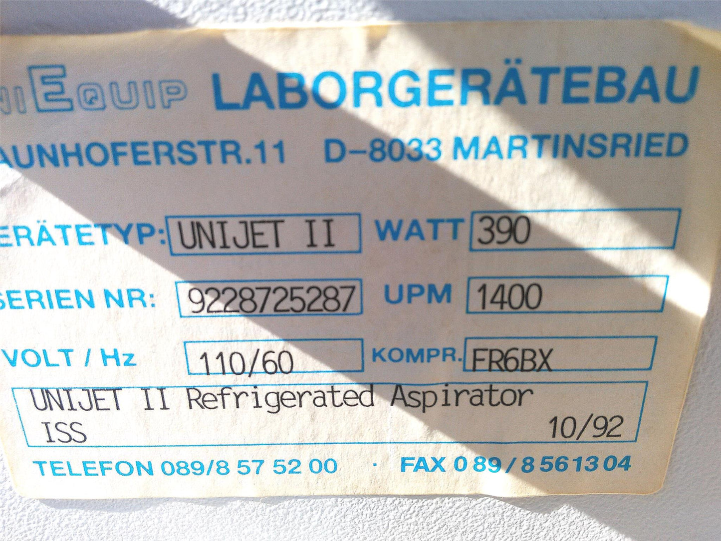 INTEGRATED SEPARATION SYSTEMS ISS-ENPROTECH UNIJET II REFRIGERATED ASPIRATOR