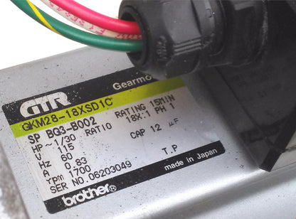 BROTHER GTR GKM28-18XSDIC 1 PHASE FLANGE MOUNT GEAR MOTOR FREE SHIPPING