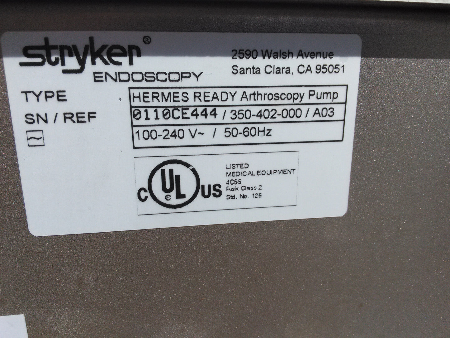 STRYKER ENDOSCOPY 350-402-000 HERMES READY ARTHROSCOPY PUMP