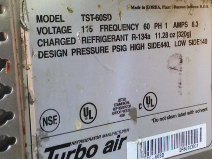 Turbo Air TWR-60SD 60" 16cf Commercial Worktop Cooler 2 Doors Stainless