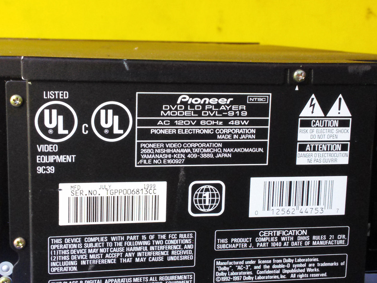 HIGH END PIONEER MODEL DVL-919 LASERDISC, DVD, CD VCD CDR PLAYER Tested/working