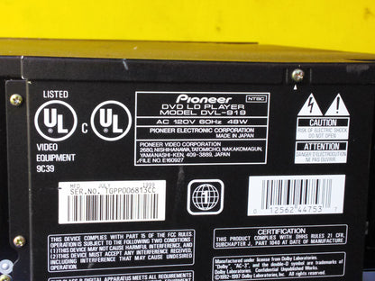 HIGH END PIONEER MODEL DVL-919 LASERDISC, DVD, CD VCD CDR PLAYER Tested/working