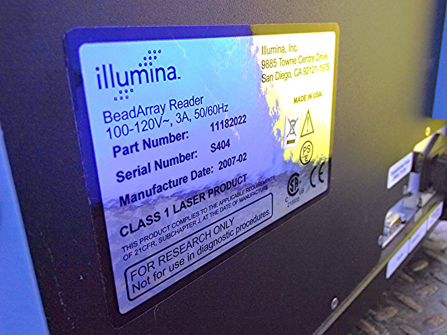 ILLUMINA BEADARRAY Bead Array Reader Microarray LASER SCANNER PARTNUMB: 11182022