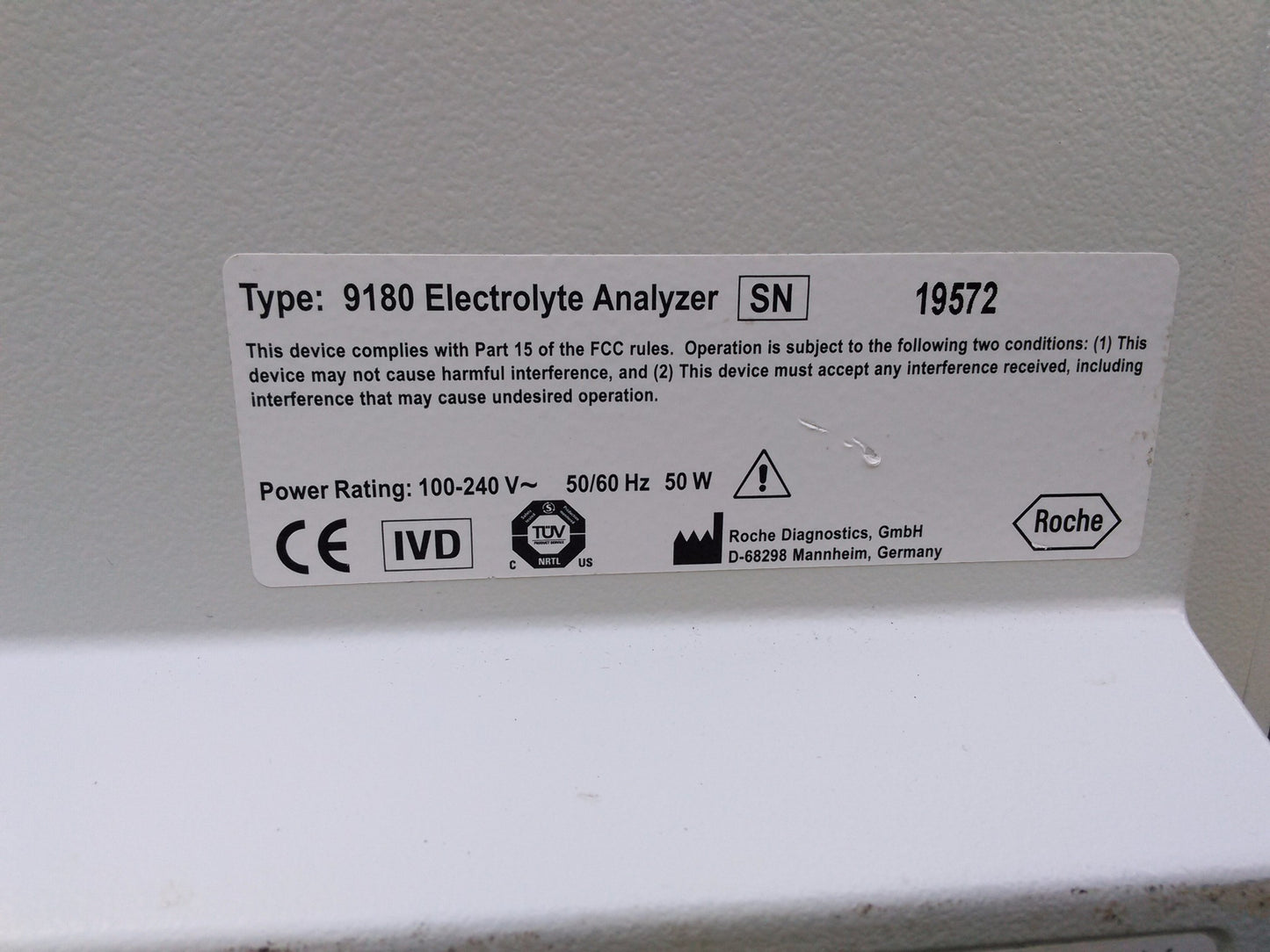 ROCHE TYPE 9180 ELECTROLYTE ANALYZER *no SnapPack *