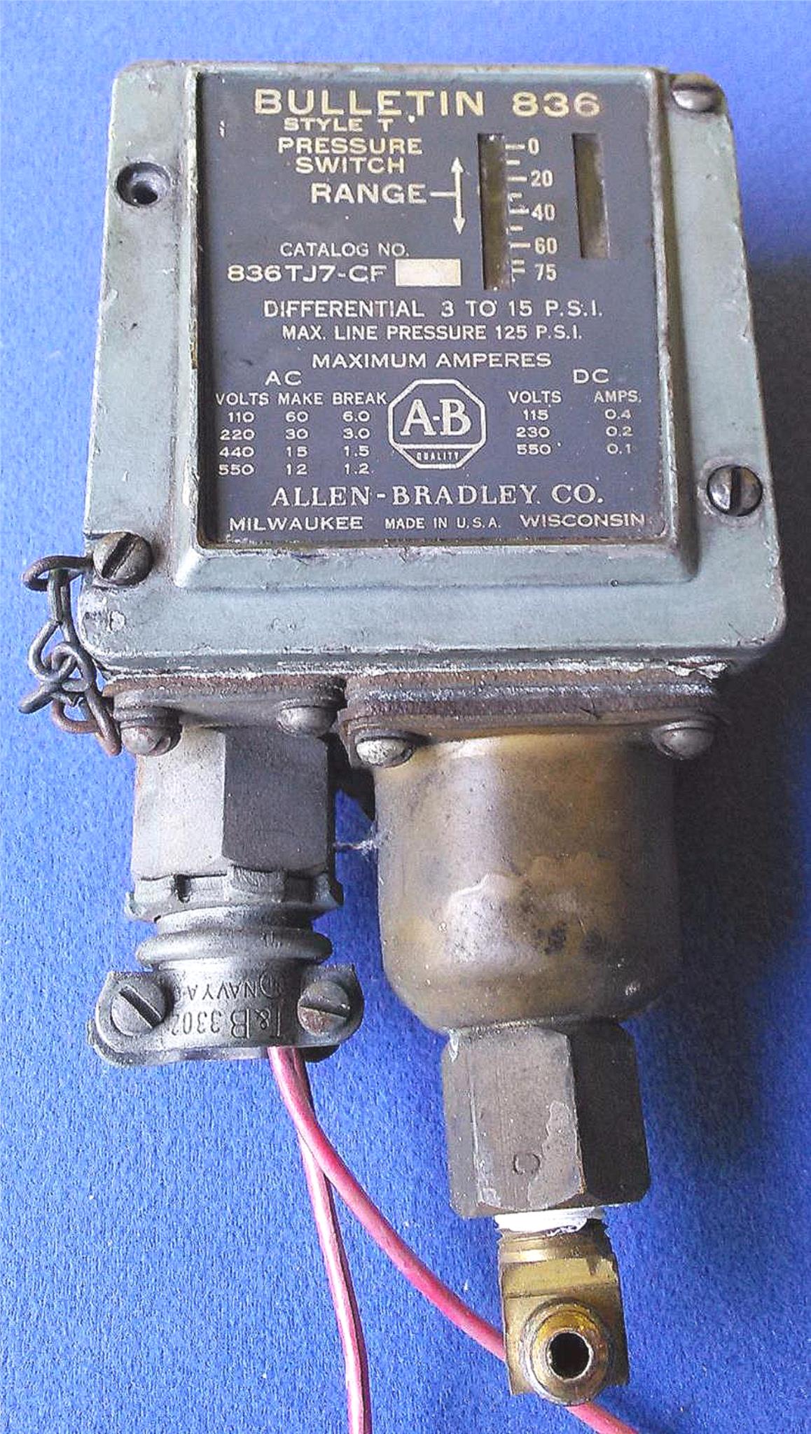 ALLEN-BRADLEY 836 BULLETIN 836TJ7-CF STYLE T PRESSURE SWITCH SENSOR FREESHIPPING