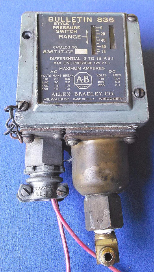 ALLEN-BRADLEY 836 BULLETIN 836TJ7-CF STYLE T PRESSURE SWITCH SENSOR FREESHIPPING