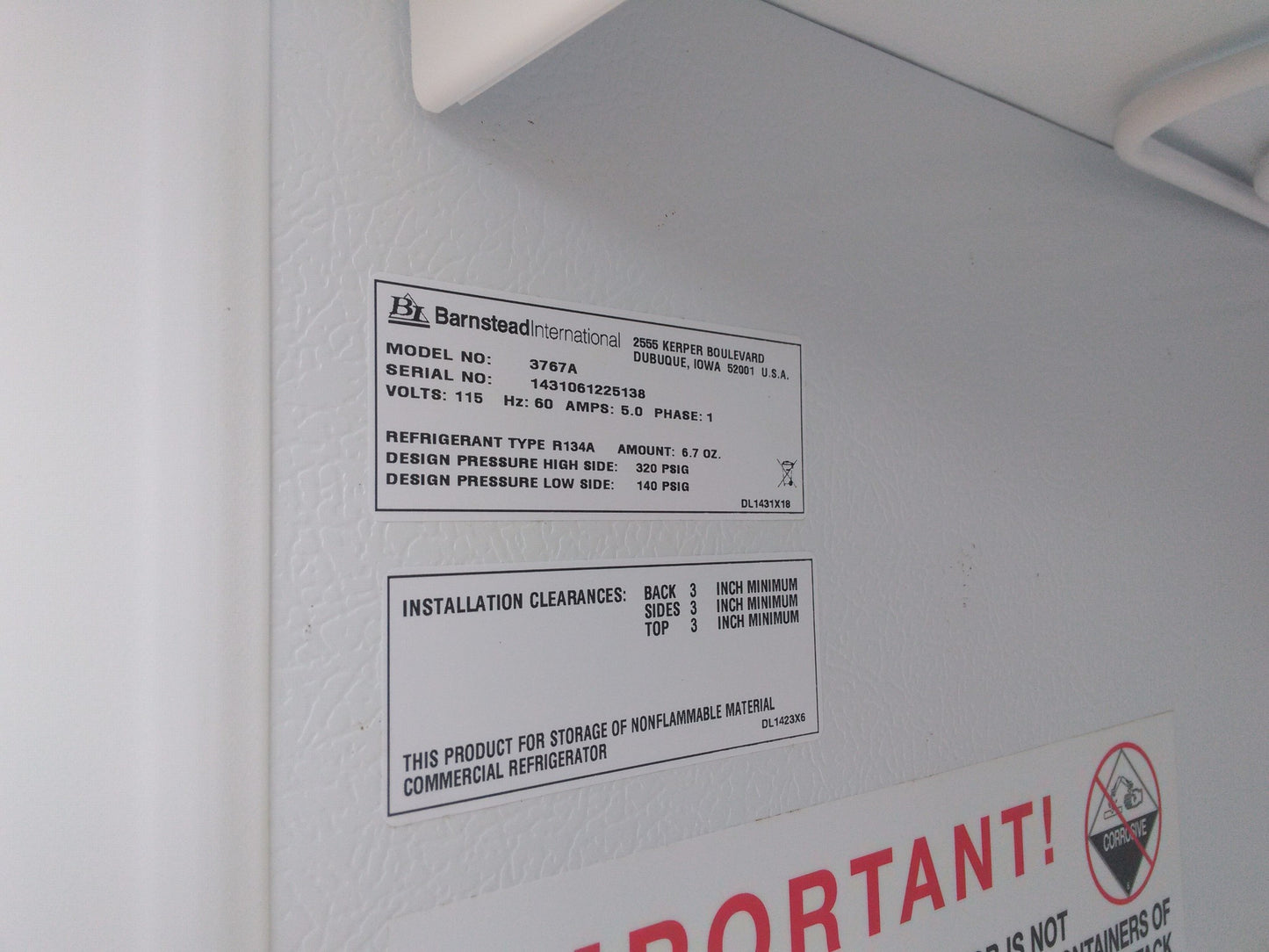 THERMO SCIENTIFIC BARNSTEAD 3767A COOL LAB REFRIGERATOR and/or FREEZER