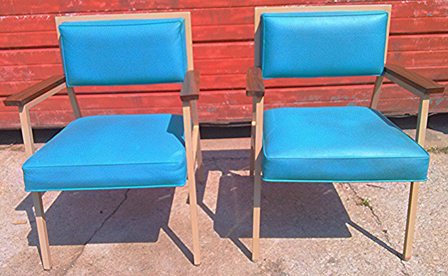 PAIR OF VINTAGE Retro 1960's TURQUOISE STEELCASE CHAIR MID CENTURY WOOD ARMCHAIR