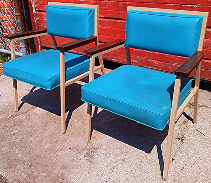 PAIR OF VINTAGE Retro 1960's TURQUOISE STEELCASE CHAIR MID CENTURY WOOD ARMCHAIR