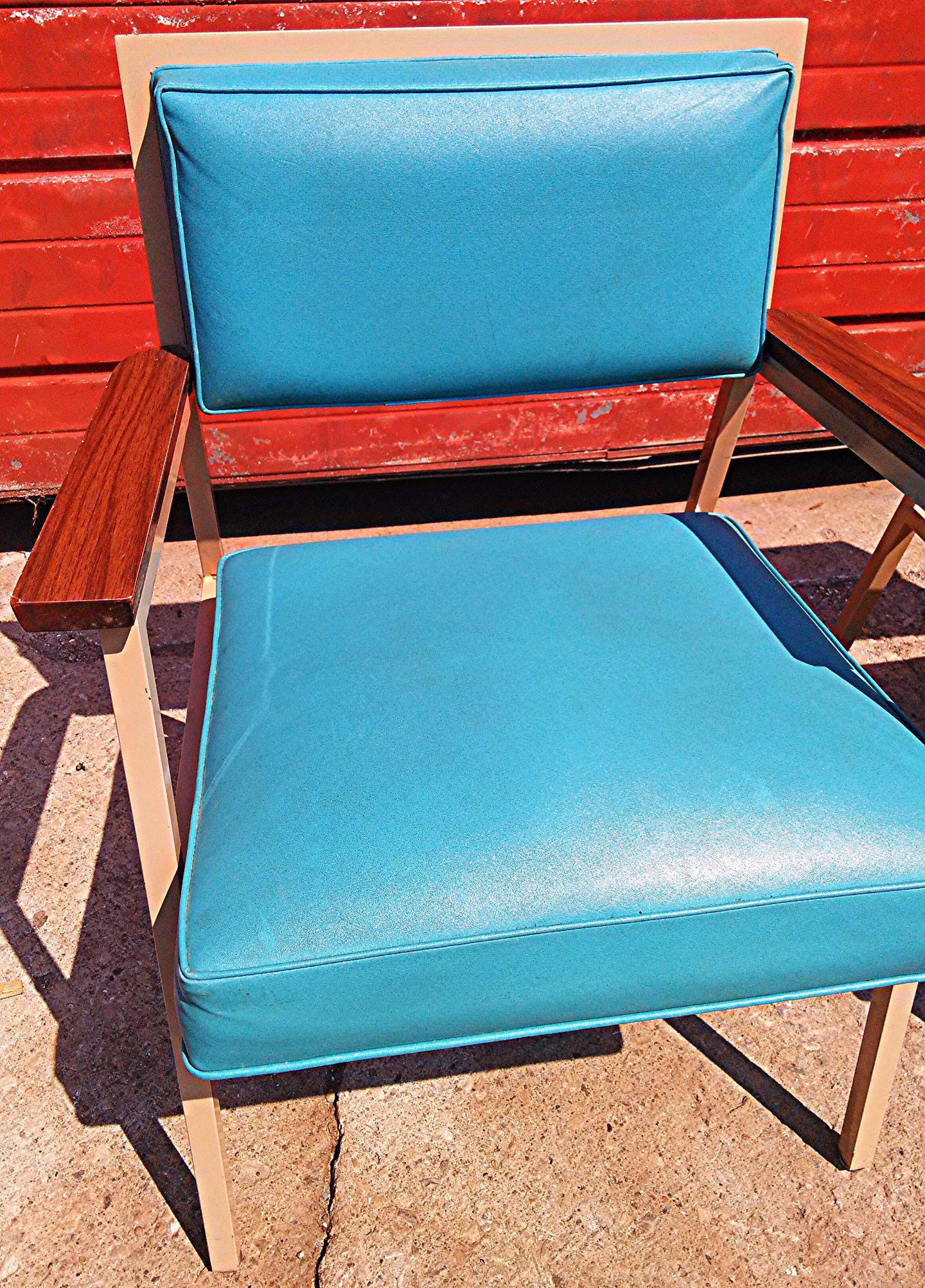 PAIR OF VINTAGE Retro 1960's TURQUOISE STEELCASE CHAIR MID CENTURY WOOD ARMCHAIR