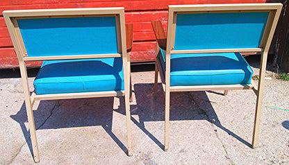 PAIR OF VINTAGE Retro 1960's TURQUOISE STEELCASE CHAIR MID CENTURY WOOD ARMCHAIR