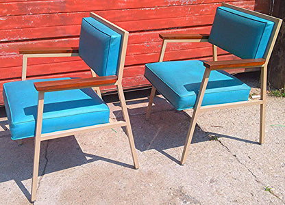 PAIR OF VINTAGE Retro 1960's TURQUOISE STEELCASE CHAIR MID CENTURY WOOD ARMCHAIR