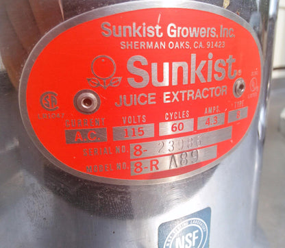 SUNKIST COMMERCIAL JUICER MODEL 8-R A89 CHROME Vintage Citrus Orange Lemon