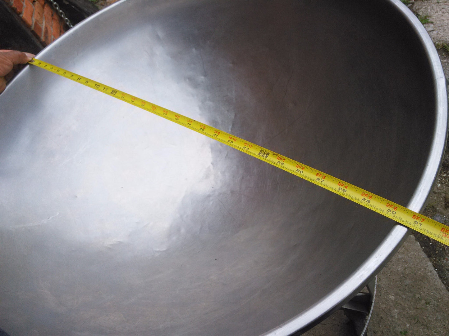 VINTAGE COMMERCIAL KITCHEN STAINLESS STEEL SALAD BOWL & DOLLY 30"w x 12"d x 36h