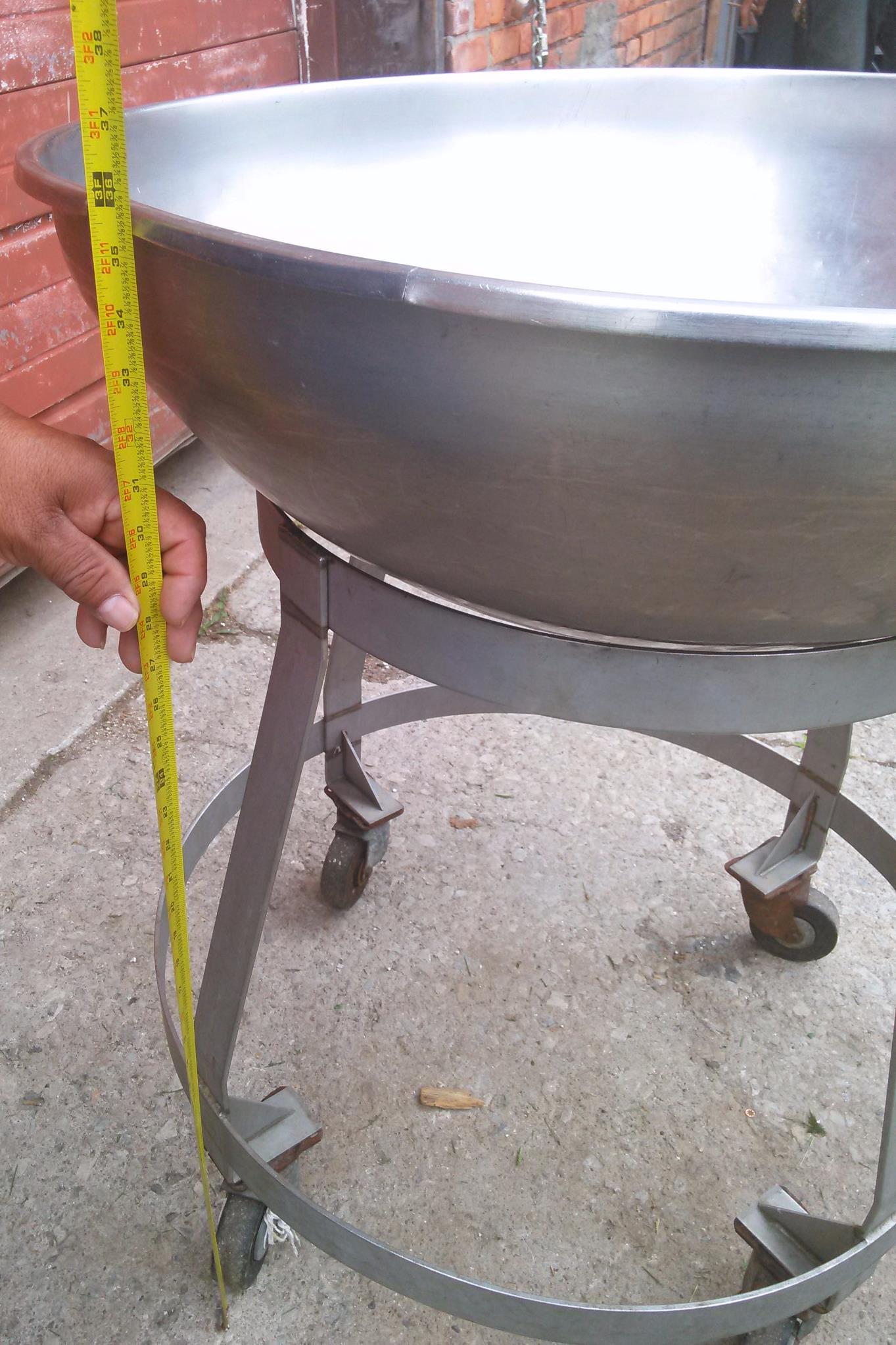 VINTAGE COMMERCIAL KITCHEN STAINLESS STEEL SALAD BOWL & DOLLY 30"w x 12"d x 36h