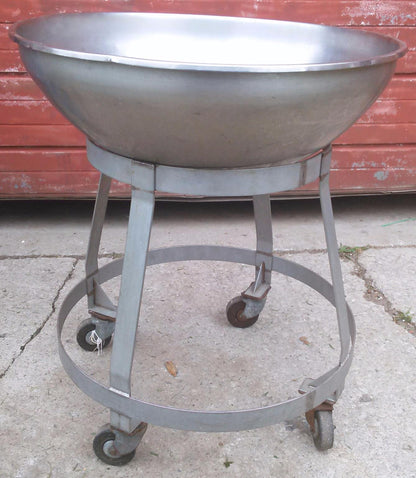 VINTAGE COMMERCIAL KITCHEN STAINLESS STEEL SALAD BOWL & DOLLY 30"w x 12"d x 36h