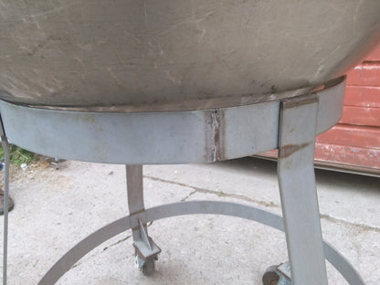 VINTAGE COMMERCIAL KITCHEN STAINLESS STEEL SALAD BOWL & DOLLY 30"w x 12"d x 36h