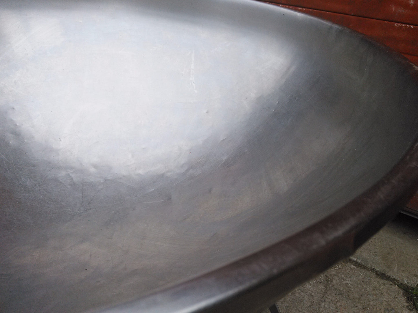 VINTAGE COMMERCIAL KITCHEN STAINLESS STEEL SALAD BOWL & DOLLY 30"w x 12"d x 36h