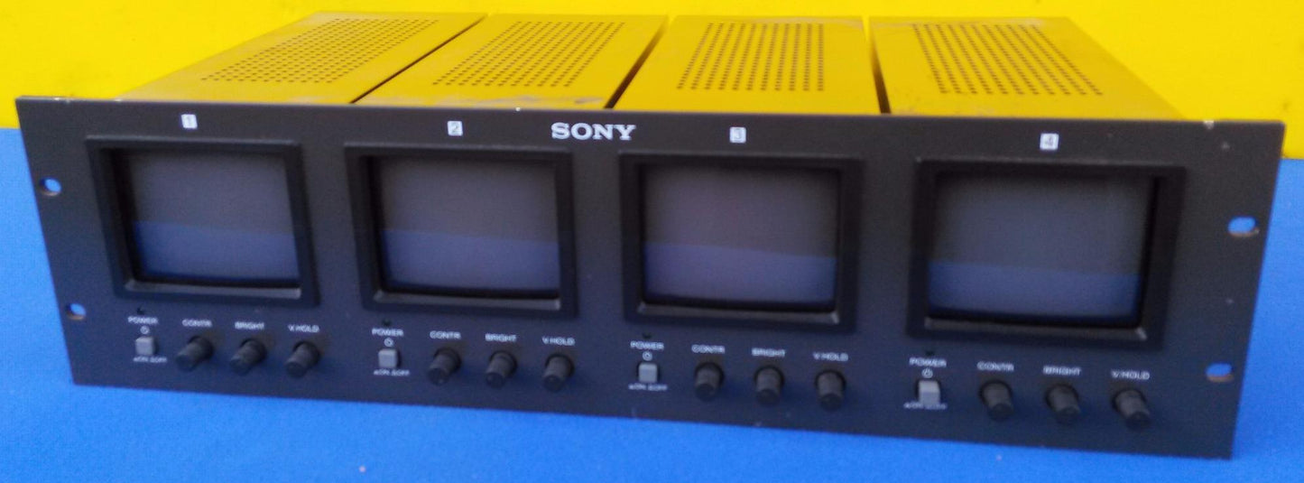 SONY PVM-4B1U Quad 4" BLACK WHITE Analog LCD Monitor Panel Rack Works Perfectly!