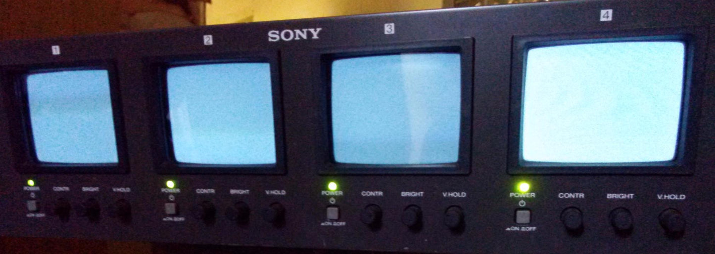 SONY PVM-4B1U Quad 4" BLACK WHITE Analog LCD Monitor Panel Rack Works Perfectly!