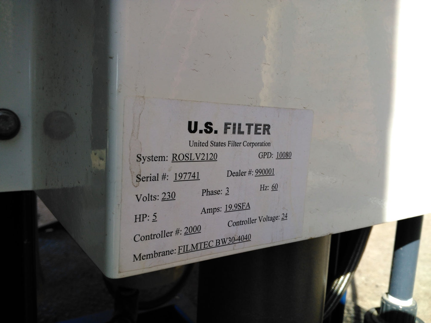U. S. FILTER REVERSE OSMOSIS COMMERCIAL INDUSTRIAL 3 PHASE GDP10080 ULTRAVIOLET