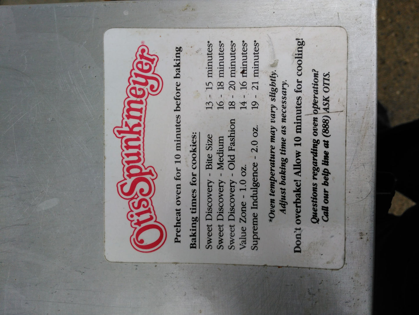 BOX OTIS SPUNKMEYER OS-1 Convection Cookie Oven