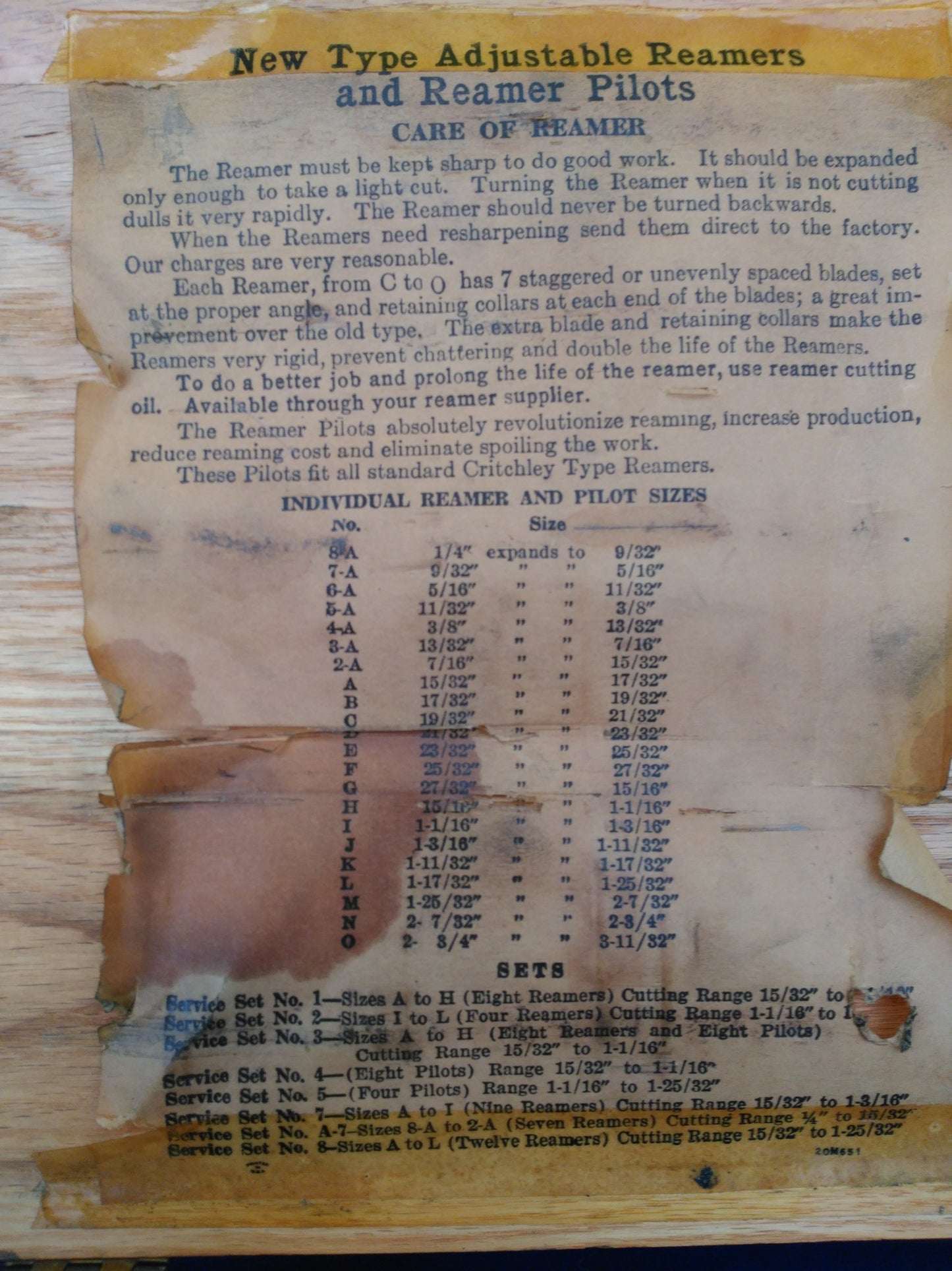 BEARD NEW TYPE ADJUSTABLE SET OF REAMER REAMERS A to K one is missing