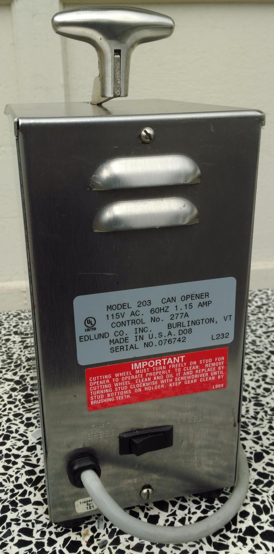 EDLUND MODEL 203 SERIES 2 Tabletop Electric Can Opener Heavy Duty Dual Speed