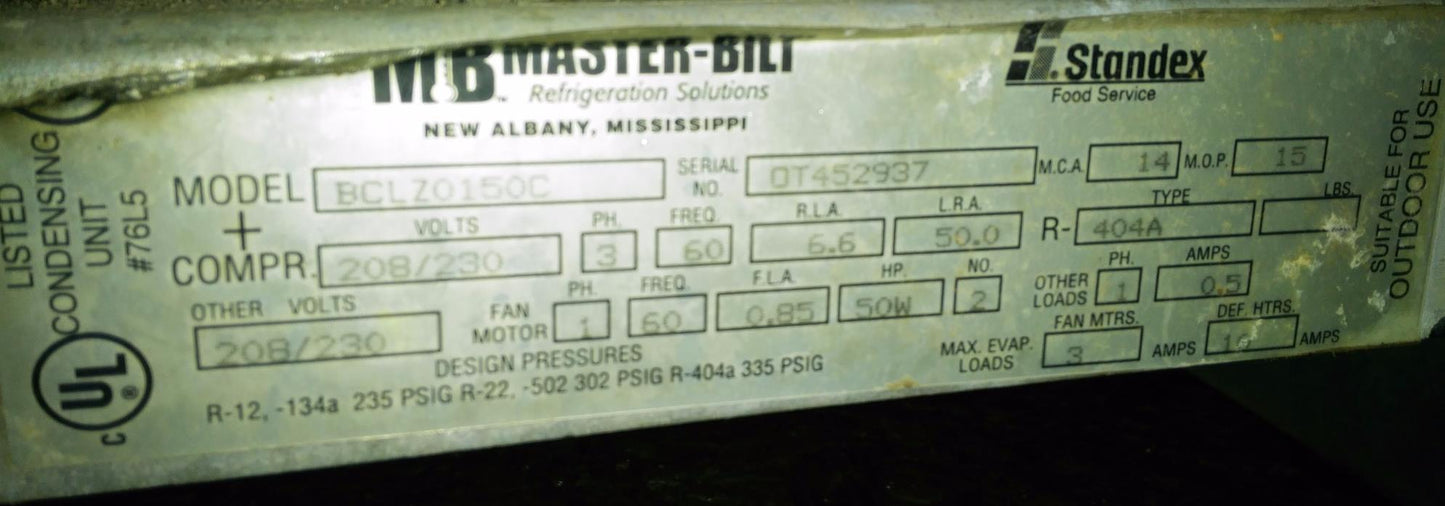 REFURBISHED MASTER BILT STANDEX BCLZ0150C 3PH EVAPORATOR BLOWER WALK-IN COOLER