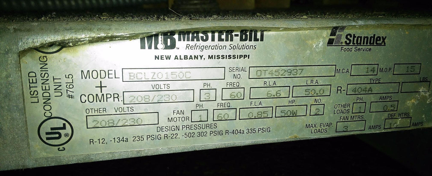 REFURBISHED MASTER BILT STANDEX BCLZ0150C 3PH EVAPORATOR BLOWER WALK-IN COOLER