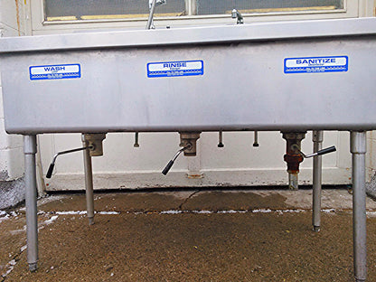 ELKAY 3 BOWL WASH RINSE SANITIZE STEEL COMMERCIALSINK 57w X 27.5d X 36"h FAUCET