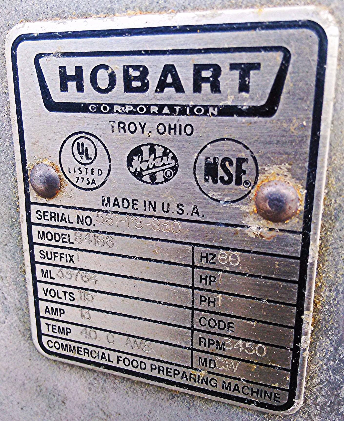 HOBART BUFFALO MODEL 84186 COMMERCIAL KITCHEN VEGETABLE MEAT FOOD CUTTER CHOPPER