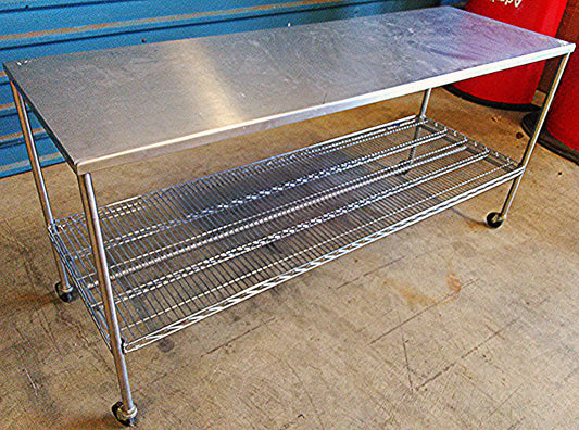 NEXEL STAINLESS STEEL PREP TABLE SHELF ON WHEELS 6ftw x 24"d x 35h KITCHEN RESTA