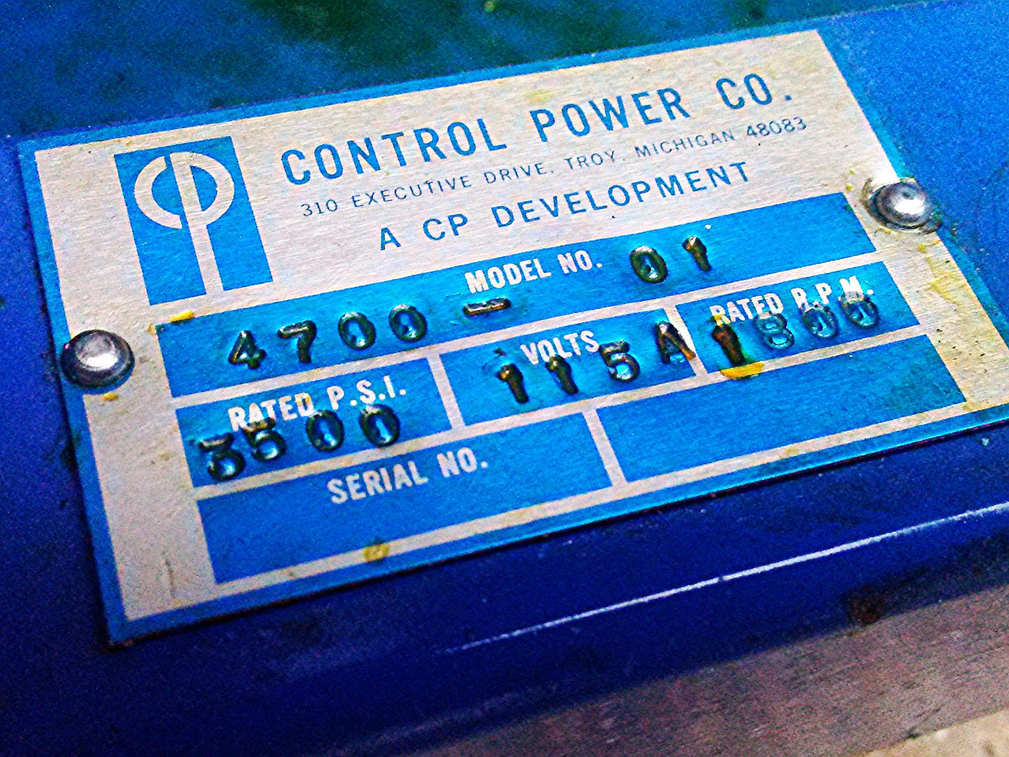 CONTROL POWER 4700 HIGH PRESSURE LUBRICATION SYSTEM PUMPING STATION 5000 PSI