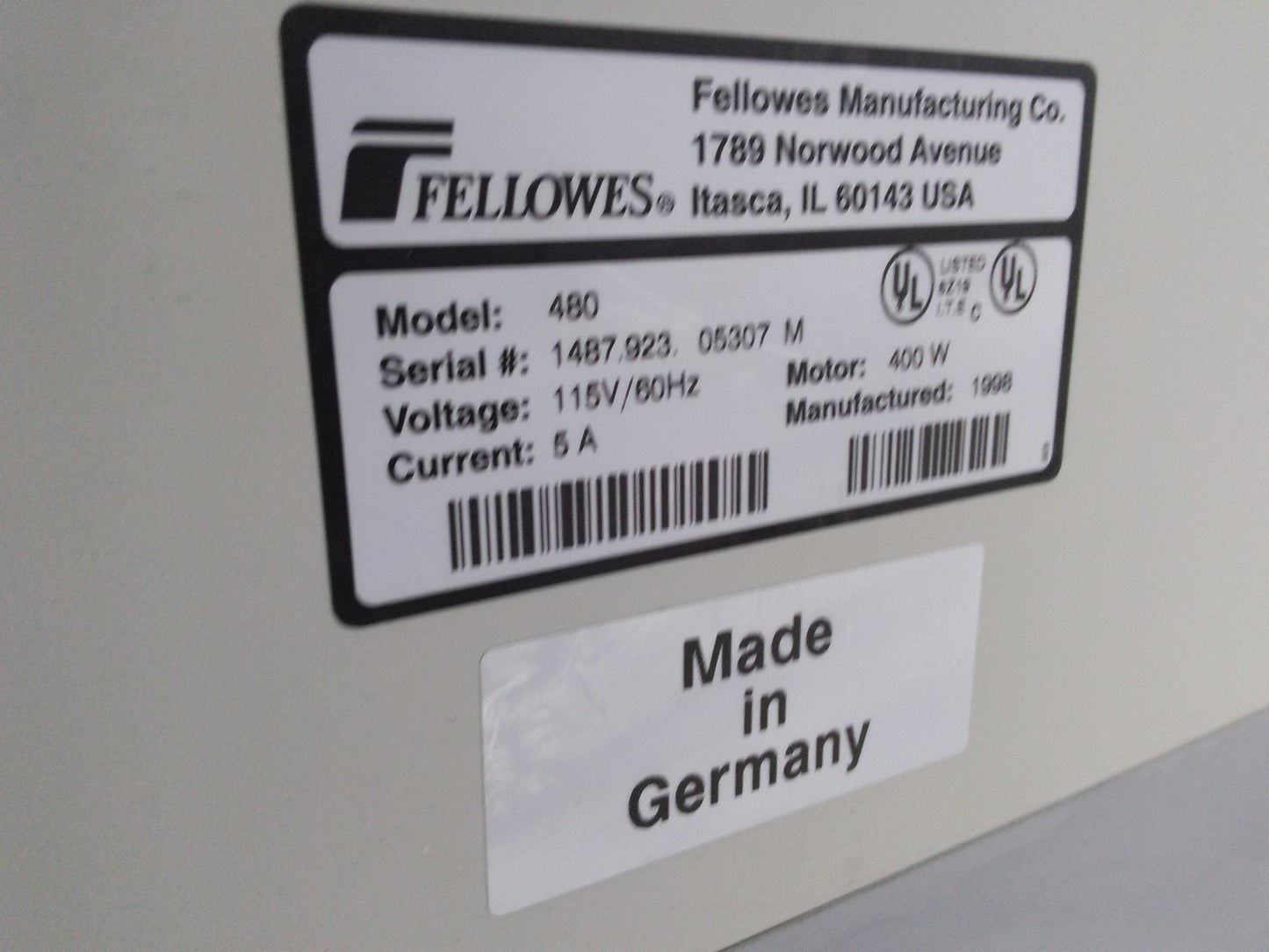 FELLOWES POWERSHRED 480 StripCut Industrial 16" CUT German Paper Shredder OFFICE