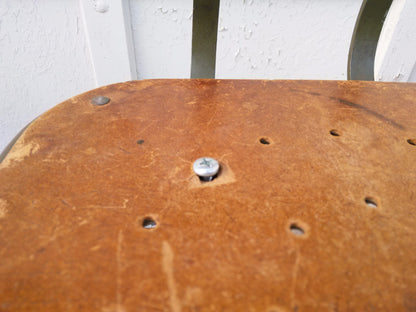 VINTAGE GREEN LYON STOOL PRESSED DOVE GRAY WOOD OVER STEEL SEAT ADJUSTABLE BACK